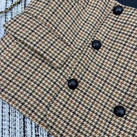 Set yếm nữ ce*line* kẻ Houndstooth & sơ mi phối nơ đen