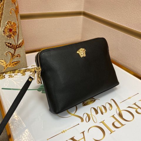 Clutch VERSACE* nam nữ 26cm logo vàng da bò 2 khoá form rộng đựng đc nhiều đồ