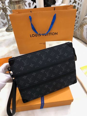 Clutch LV* nam nữ SIÊU CẤP dáng vuông vắn hoạ tiết Monogram góc bo kim loại khoá đen lỳ đẹp