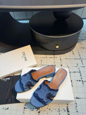 Dép nữ ce*line*  sandal tua rua denim cao 4,5cm