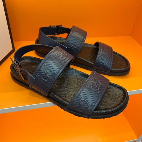 Sandal nam GUCCI* quai da bò và đế dập nổi hoạ tiết Logo đẹp cao cấp