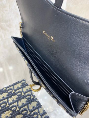 Túi xách nữ Dior* hoạ tiết oblique 19cm kèm ví nhỏ và dây xích vàng cầm tay hoặc đeo dài đều phù hợp