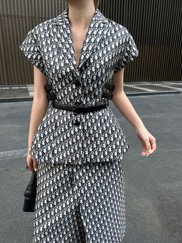 Set Vest váy Nữ Di*or* Họa Tiết oblique