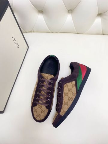 Giày nam buộc dây GUCCI* chất vải hoạ tiết Logo viền da lộn đẹp