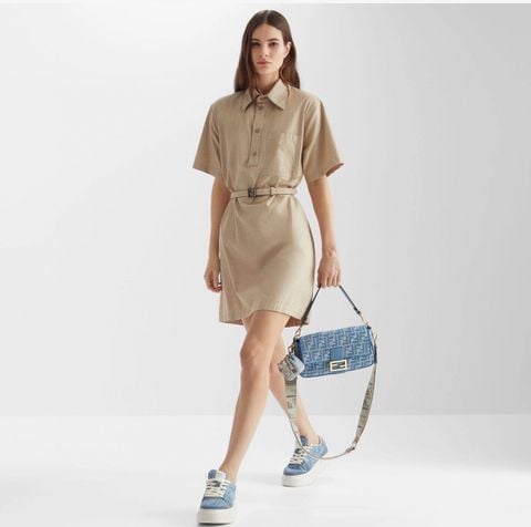 Váy sơ mi FENDI* Belted Shirt‑Dress