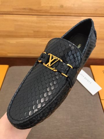 Giày lười LV vân rắn logo vàng màu xanh và đen Hàng Nguyên Bản