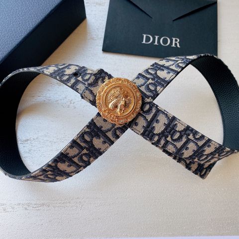 Belt nam nữ Dior* hoạ tiết oblique bản 3,5cm mặt đồng xu vàng lót da bò cao cấp