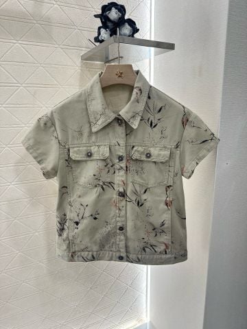 Set áo denim tay ngắn & quần short nữ Di*or* hoạ tiết cao cấp áo