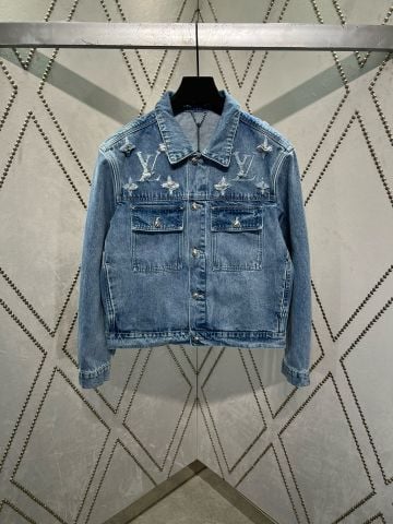 Áo khoác jeans nam L*V phối hoạ tiết Monogram đẹp VIP 1:1