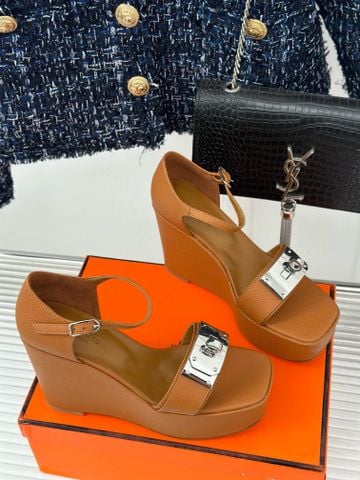 Sandal nữ đế xuồng Herme*s da Epsom cao 9cm