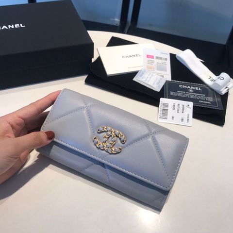 Ví nữ chanel* dáng dài 16,5cm da bò trần vân trám đẹp sang SIÊU CẤP nhiều màu