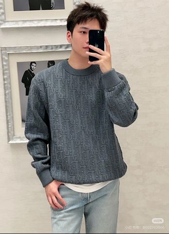 Áo len nam nữ DIOR* dệt nổi hoạ tiết oblique màu xám chì đẹp VIP 1:1