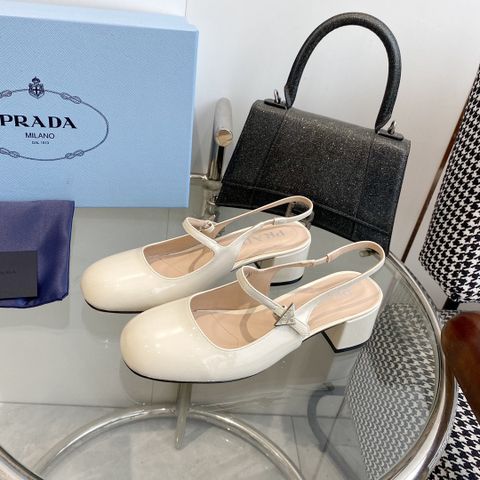 Giày nữ PRADA* da bóng gót vuông cao 5cm dáng đẹp sang VIP 1:1