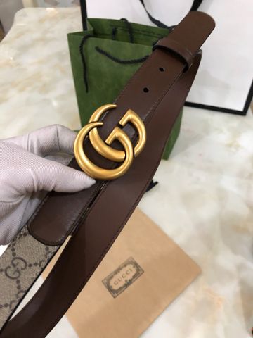 Belt nữ GUCCI* dây hoạ tiết logo lót da bê nâu mặt vàng đồng cao cấp