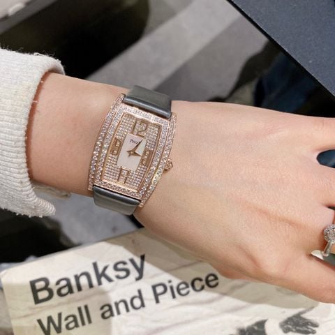 Đồng hồ nữ piaget* mặt nạm kim dây lụa và dây cá sấu