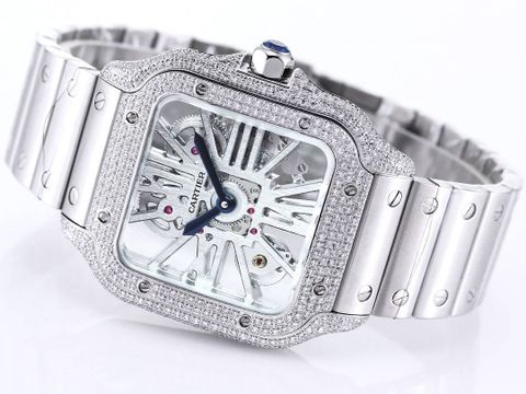 Đồng hồ nam nữ cartier* mặt vuông lộ cơ viền kim cương case 39,8mm đẹp sang VIP 1:1