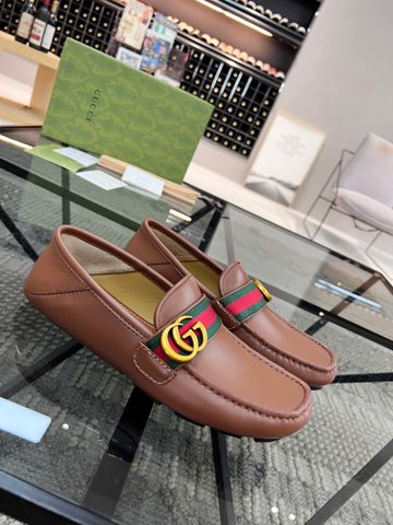 Giày lười GUCCI* SIÊU CẤP da bò lỳ mềm khoá logo vàng đai vải dù sọc màu kiểu đẹp