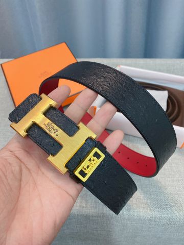 Belt nam Hermes* bản 3,8cm dây vân đà điểu dùng đc cả 2 mặt