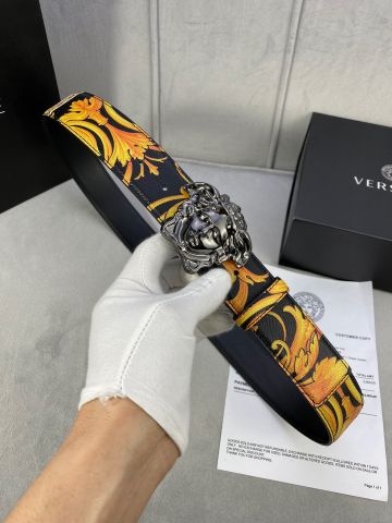 Belt nam VERSACE* mặt logo dây da bò hoa văn vàng