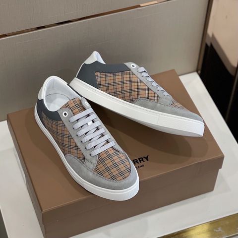 Giày nam buộc dây BURBERRY* da lộn phối kẻ có nhiều màu đẹp cao cấp