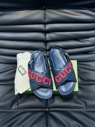 Sandal GUCCI* nam nữ quai da bò phối chữ màu đẹp SIÊU CẤP