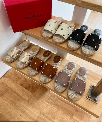 Dép nữ VALENTINO* đế cói quai da bò trần vân tán đinh đẹp SIÊU CẤP