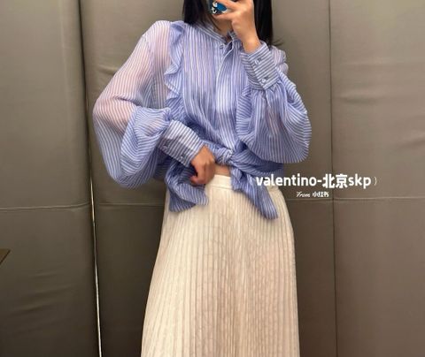 Sơ mi nữ VALENTINO* lụa kẻ sọc xanh đẹp nhẹ nhàng VIP 1:1