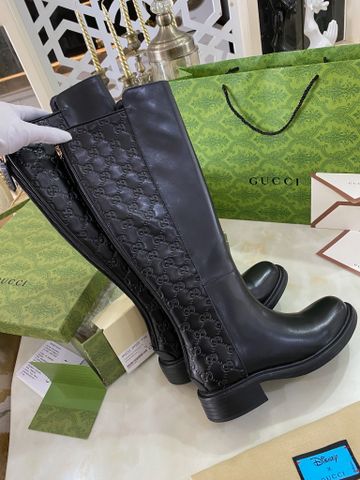 Boot GUCCI* cổ cao gần gối da bò dập nổi hoạ tiết logo đẹp VIP 1:1