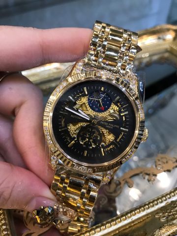 đồng hồ cơ patek philippe viền nạm đá mạ vàng cực đẹp chuẩn