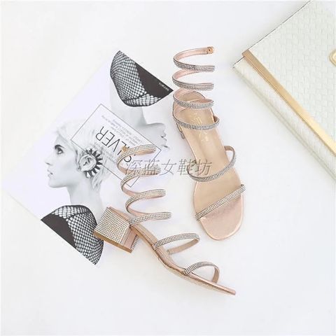 Sandal quấn chân đính đá đẹp loại gót vuông và loại cao 8cm