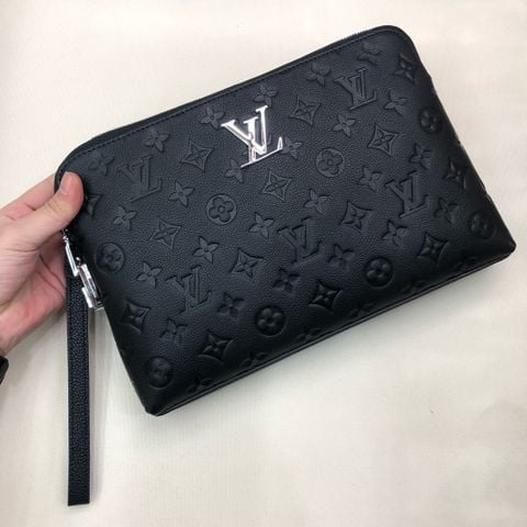 Clutch LV* 29cm da bò dập Monogram khoá số bạc cao cấp