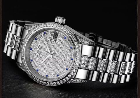 Đồng hồ ROSDN hàng chính hãng cho nam nữ máy cơ nạm kim cương nhận tạo sáng loáng