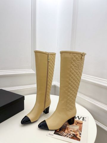 Boot chanel* cổ cao gần gối gót vuông 6,5cm da bò trần vân đẹp sang VIP 1:1