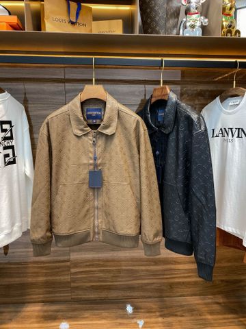 Áo khoác da nam L*V dập nổi hoạ tiết Monogram 2 màu nâu và đen đẹp cao cấp