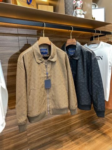 Áo khoác da nam L*V dập nổi hoạ tiết Monogram 2 màu nâu và đen đẹp cao cấp
