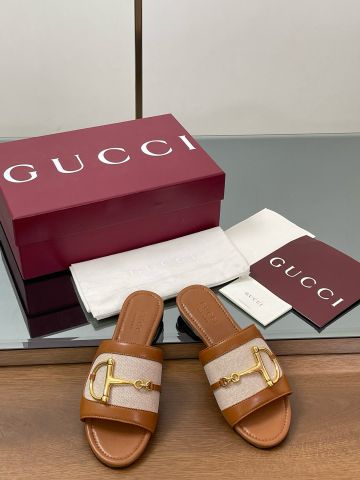 Dép nữ GUCC* mẫu mới quai da bò phối hoạ tiết Logo canvas đẹp cao cấp