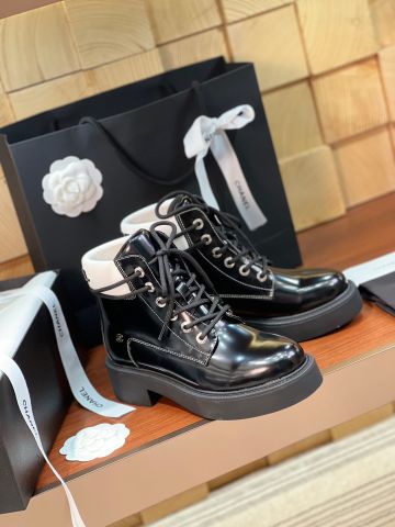 Boot chanel* cổ thấp da bóng cao 5cm VIP 1:1