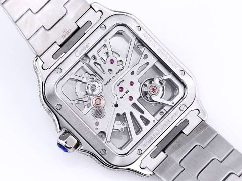 Đồng hồ nam nữ cartier* mặt vuông lộ cơ viền kim cương case 39,8mm đẹp sang VIP 1:1