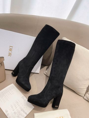 Boot Dior* cổ cao gần gối da lộn gót to cao 11cm VIP 1:1