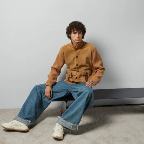Áo khoác da lộn GUCCI* cho nam hàng da cừu cao cấp giá cao