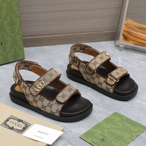 Sandal nữ GUCCI* dáng khoẻ hai màu hoạ tiết logo canvas và da bò đen