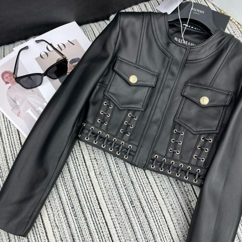 Áo da mữ BALMAIN* biker da cừu non