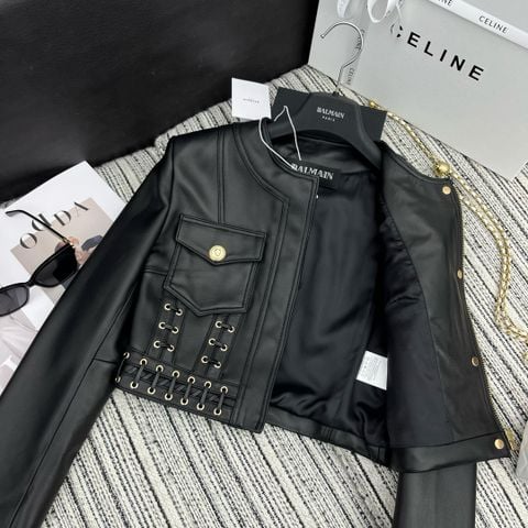 Áo da mữ BALMAIN* biker da cừu non