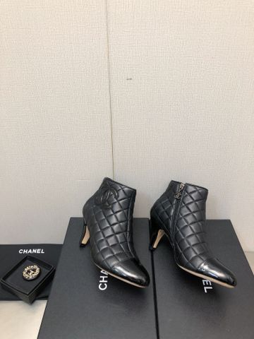 Boot chanel* cổ thấp cao 7cm da bê trần vân trám đẹp VIP 1:1