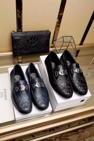 Giày lười versace da dập hoa văn sang chảnh màu đen và xanh đen