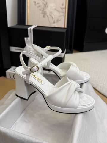 Sandal cao gót CHNEL* da bò