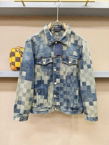 Áo khoác jeans nam L*V hoạ tiết caro mẫu mới cao cấp