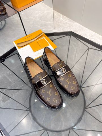 Giày nam Loafer LV* hoạ tiết Monogram nâu phối da bóng mờ đẹp lịch lãm VIP 1:1