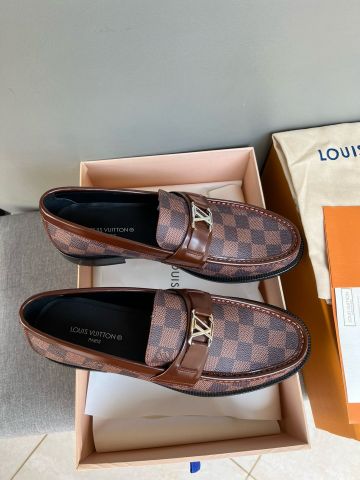 Giày nam Loafer Louis* LV* canvas hoạ tiết caro đẹp lịch lãm VIP 1:1