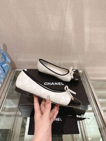 Giày bệt chanel* da bò trần vân logo trám gót tráng vàng cao 6cm đẹp sang VIP 1:1